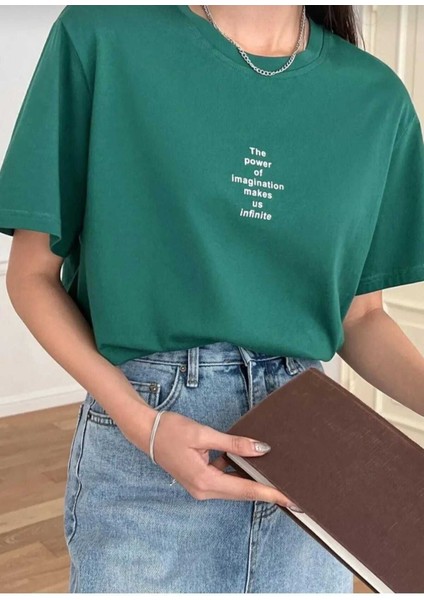 Oversize T-Shirt Baskılı Yeşil Renk fiyatları