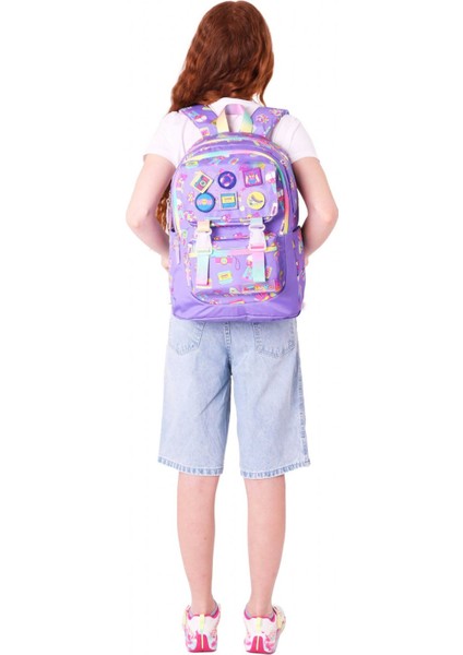 Kids Kız Çocuk Armalı Hobi Desenli Ilkokul Okul Sırt Çantası (Dört Bölmeli) - Mor - L5238