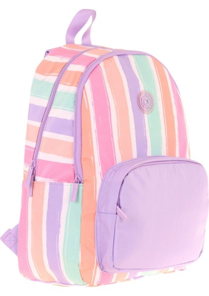 Rainbow Kız Çocuk Üç Bölmeli Ilkokul ve Ortaokul Çantası - Mor Çok Renkli Çizgili - K1801