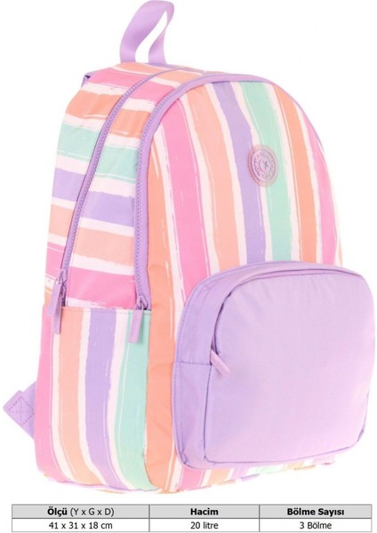 Rainbow Kız Çocuk Üç Bölmeli Ilkokul ve Ortaokul Çantası - Mor Çok Renkli Çizgili - K1801 fırsatları