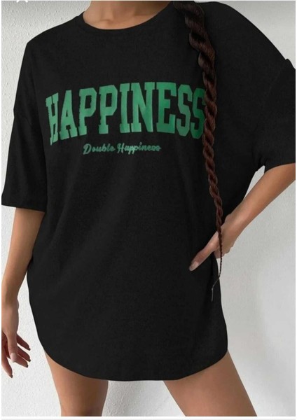 Oversize T-Shirt Happiness Baskılı Siyah Renk fiyatları
