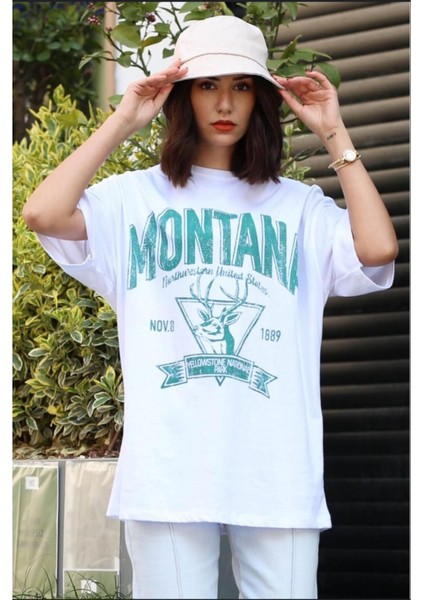 Oversize T-Shirt Baskılı Beyaz Renk