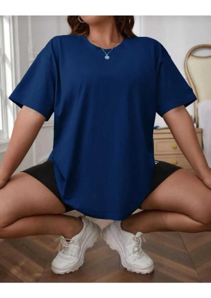Oversize T-Shirt Baskılı Saks Mavi Renk