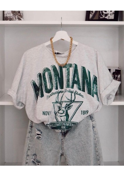 Oversize T-Shirt Zokawear Baskılı Gri Renk