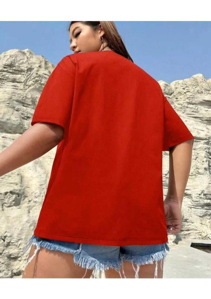 Oversize T-Shirt Baskılı Kırmızı Renk fiyatları