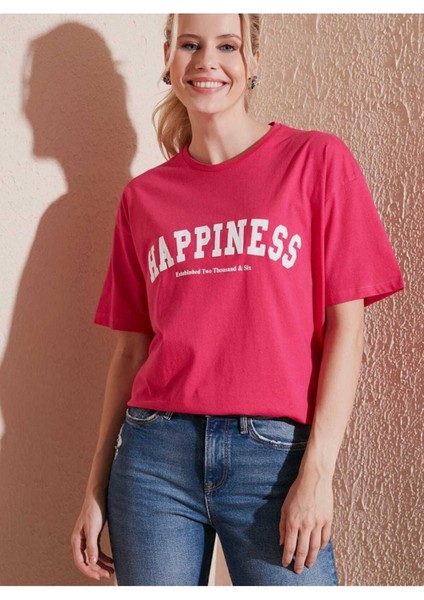 Oversize T-Shirt Baskılı Kırmızı Renk