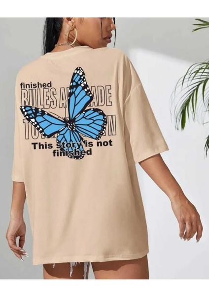 Oversize T-Shirt Baskılı Bej Renk
