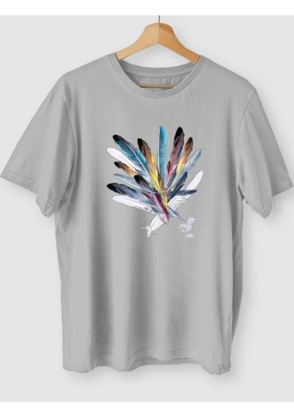 Oversize T-Shirt Tüy Baskılı Gri Renk