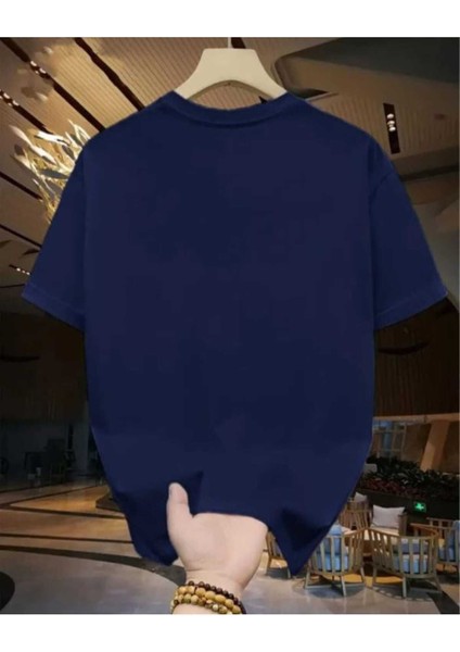 Oversize T-Shirt Çizgi Baskılı Lacivert Renk fiyatları
