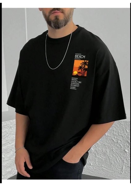 Oversize T-Shirt Baskılı Siyah Renk
