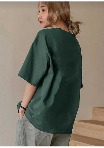 Oversize T-Shirt Majestıc Baskılı Yeşil Renk