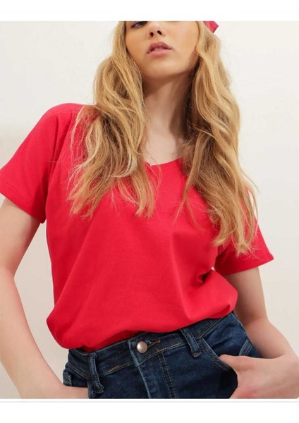Oversize T-Shirt Baskılı Kırmızı Renk