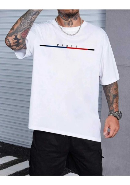 Oversize T-Shirt Paris Baskılı Beyaz Renk