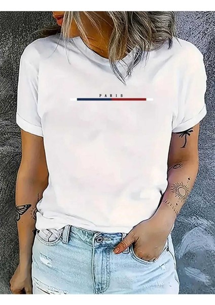 Oversize T-Shirt Paris Baskılı Beyaz Renk fiyatları