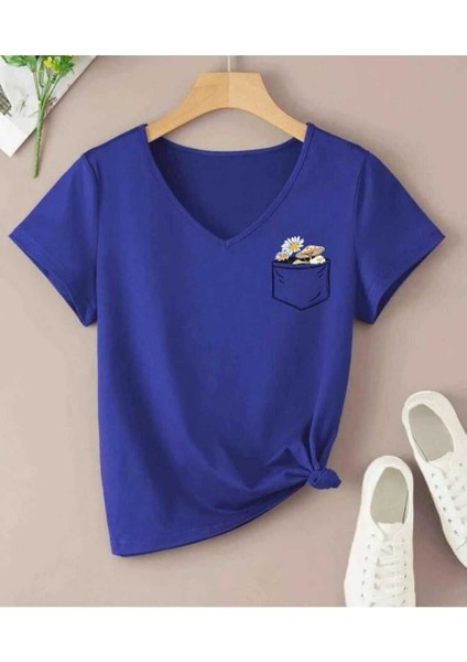 Oversize T-Shirt Baskılı Mavi Renk