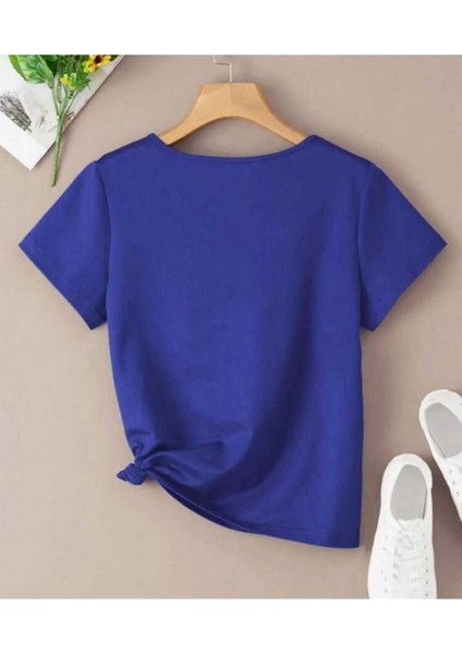 Oversize T-Shirt Baskılı Mavi Renk