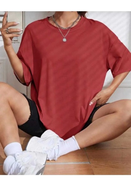 Oversize T-Shirt Time Baskılı Kırmızı Renk fiyatları