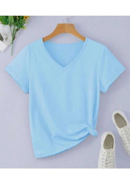 Oversize T-Shirt Baskılı Mavi Renk