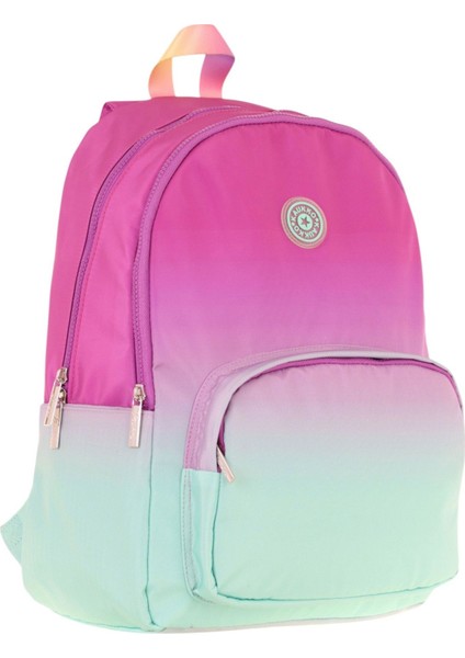 Rainbow Kız Çocuk Üç Bölmeli Ilkokul ve Ortaokul Çantası - Pembe Yeşil Renk Geçişli - K1798