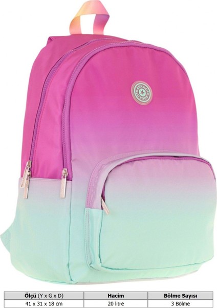 Rainbow Kız Çocuk Üç Bölmeli Ilkokul ve Ortaokul Çantası - Pembe Yeşil Renk Geçişli - K1798 fırsatları