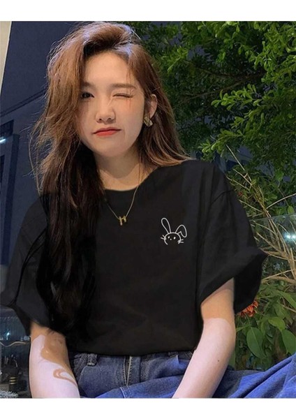 Oversize T-Shirt Baskılı Siyah Renk