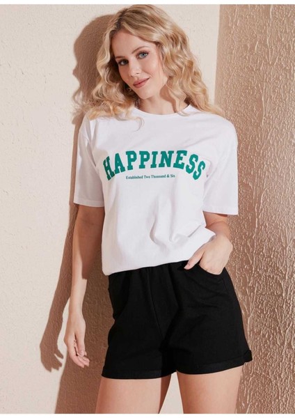 Oversize T-Shirt Baskılı Beyaz Renk