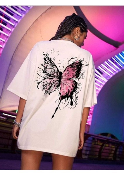 Oversize T-Shirt Beyaz Baskılı Beyaz Renk fiyatları