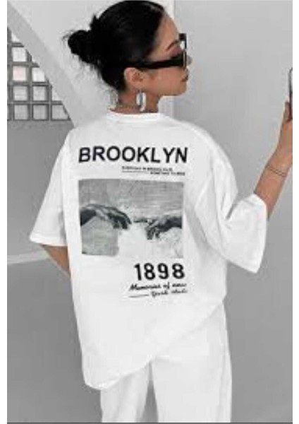 Oversize T-Shirt Baskılı Beyaz Renk