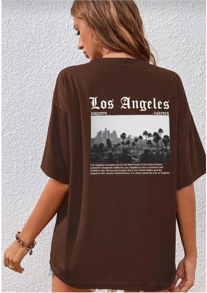 Oversize T-Shirt Sırt Baskılı Kahverengi Renk