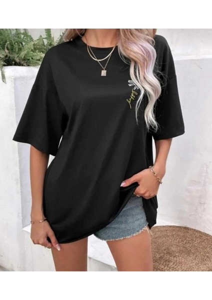 Oversize T-Shirt Baskılı Siyah Renk