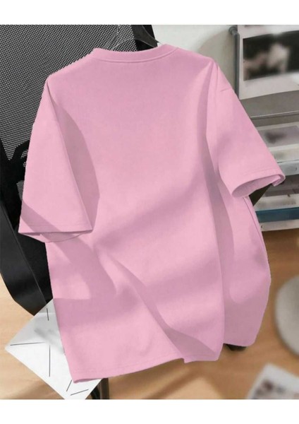 Oversize T-Shirt Baskılı Pembe Renk