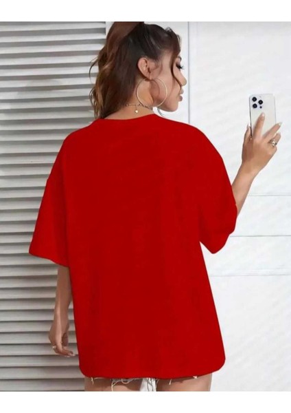 Oversize T-Shirt Broklıyn Baskılı Kırmızı Renk fiyatları