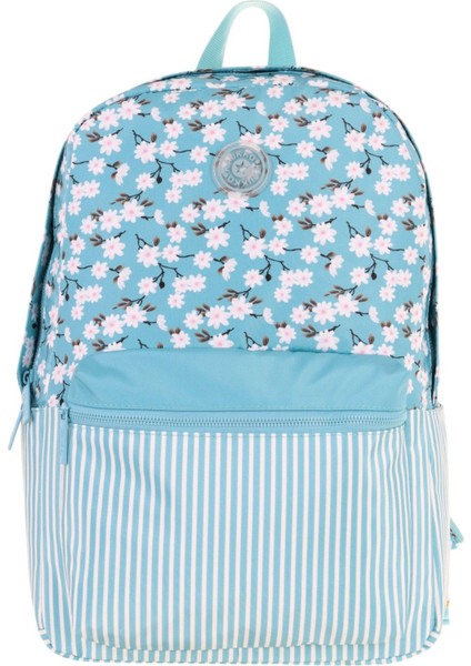 Soft Floral Kız Çocuk Üç Bölmeli Turkuaz Çiçek ve Çizgi Desenli Okul Sırt Çantası - K1796 fiyatları