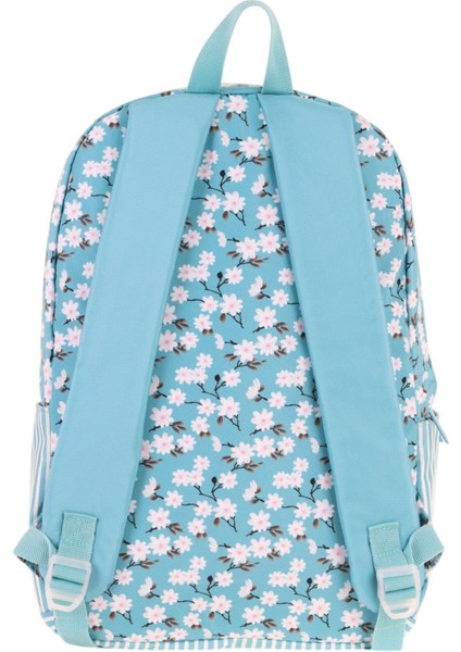Soft Floral Kız Çocuk Üç Bölmeli Turkuaz Çiçek ve Çizgi Desenli Okul Sırt Çantası - K1796 modelleri