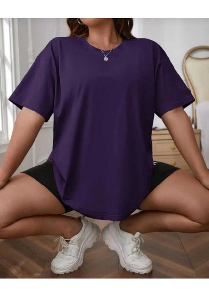 Oversize T-Shirt Baskılı Mor Renk