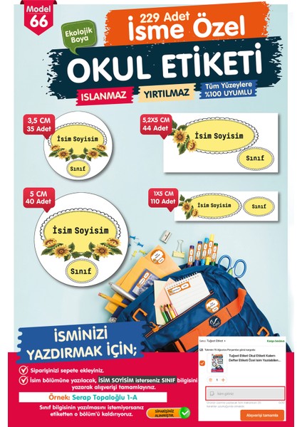 Okul Etiketi Kalem Defter Etiketi Özel Isim Yazılabilen Etiket Seti - Isim Etiketi