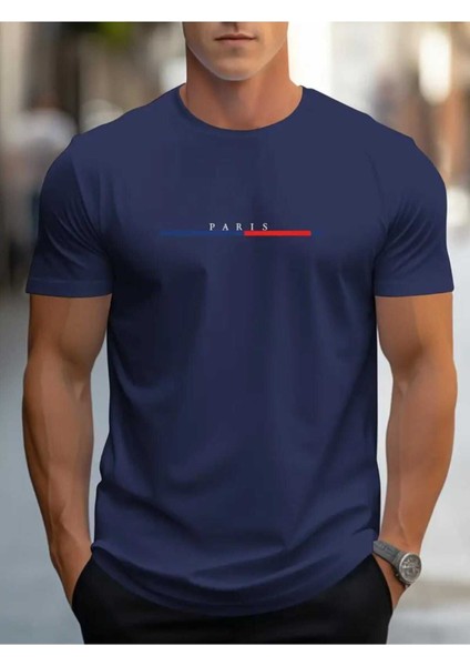Oversize T-Shirt Paris Baskılı Lacivert Renk