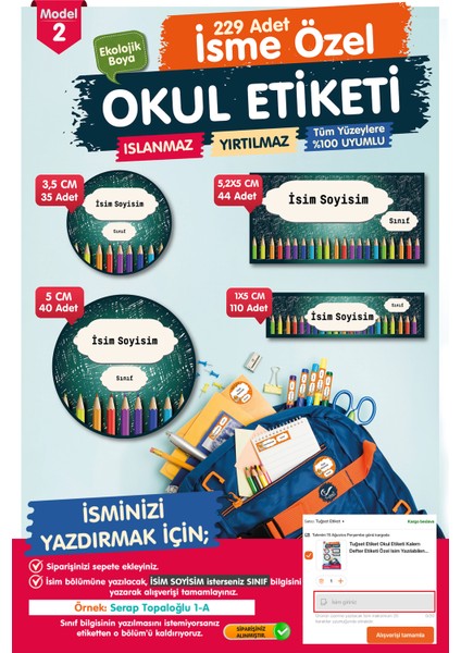 Okul Etiketi Kalem Defter Etiketi Özel Isim Yazılabilen Etiket- Isim Etiketi