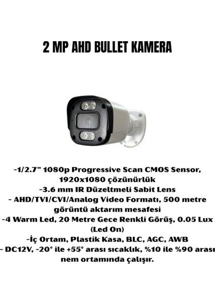 12'li 2 Mp Ahd Kamera Seti- 3.6mm Full Color Serisi