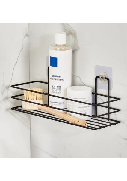 Siyah Yapışkanlı Çok Amaçlı Banyo Düzenleyici Rafı Duş Organizeri Mutfak Rafı