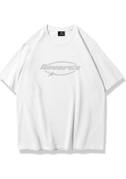 Unisex Oversize Reverse Taş Baskılı T-Shirt