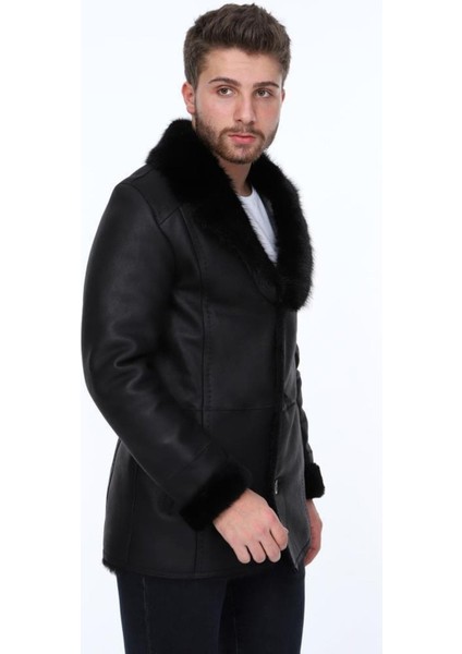 Hakiki Deri Siyah Classico Kürklü Erkek Deri Ceket