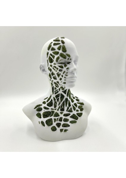 Doğal Yosunlu 3D Baskı Büst Heykel | Geometrik Detaylı Biophilic Sanat | Bakım Gerektirmeyen Modern Dekor (22X24 Cm) fiyatları