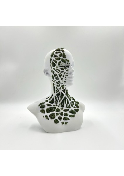 Doğal Yosunlu 3D Baskı Büst Heykel | Geometrik Detaylı Biophilic Sanat | Bakım Gerektirmeyen Modern Dekor (22X24 Cm) fırsatları