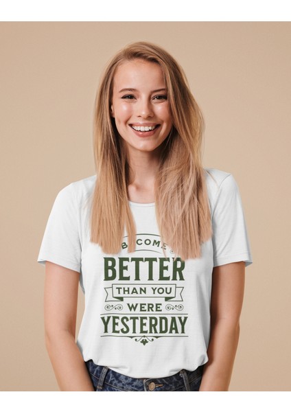 Better Yesterday Baskılı Standart Kalıp Bisiklet Yaka Pamuklu Kadın Tshırt fiyatları