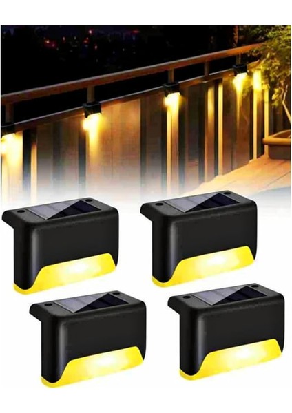 Solar Güneş Enerjili Şarj Edilen Köşebent Merdiven Veranda Bahçe LED Lamba Siyah (4ADET)