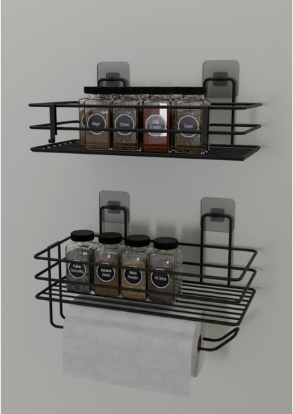 Güçlü Yapışkanlı Baharatlık 2 Li Metal Kağıt Havluluk Siyah Baharat Standı Mutfak Rafı fiyatları