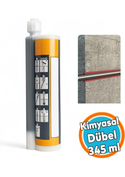 Kimyasal Dübel Montaj Sıvı Çivi Yapıştırıcı Epoksi Ankraj Harç Beton Tuğla Duvar Gaz Beton 345 ml