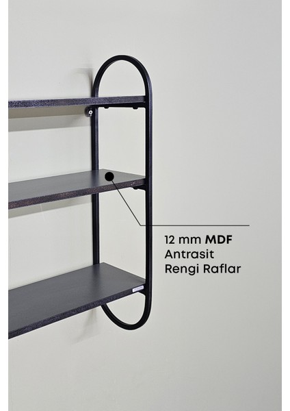 Dekoratif Metal Duvar Rafı (3 Raflı)