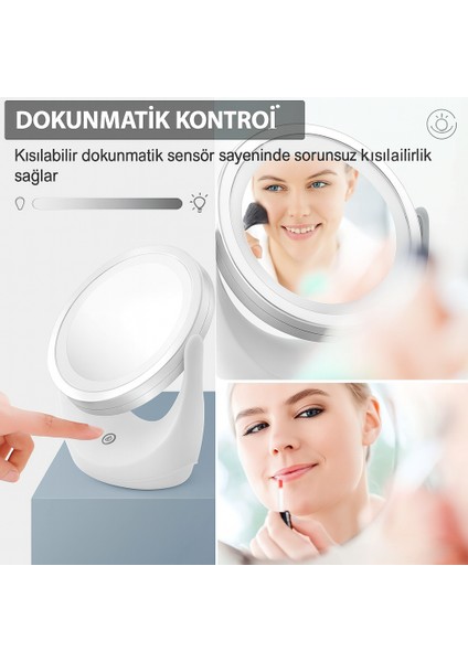 Büyüteçli Çift Taraflı Kozmetik Makyaj Aynası Işıklı LED Işıklar 360 ° Derece Döndürme fiyatları